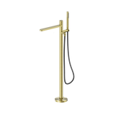 An image of Nero Tapware Pure SS316L Freestanding Bath Mixer With Outdoor Shower Hose Brushed Gold