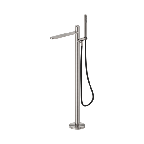 An image of Nero Tapware Pure SS316L Freestanding Bath Mixer With Outdoor Shower Hose Brushed Nickel