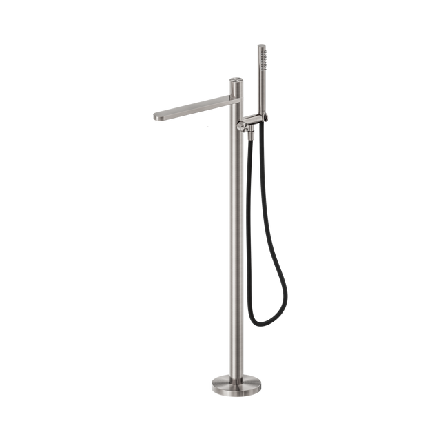 An image of Nero Tapware Pure SS316L Freestanding Bath Mixer With Outdoor Shower Hose Brushed Nickel