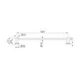 A line drawing of Nero Tapware Mecca Single Towel Rail 600mm Brushed Gold