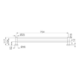 A line drawing of Nero Tapware Mecca Double Towel Rail 800mm Gun Metal