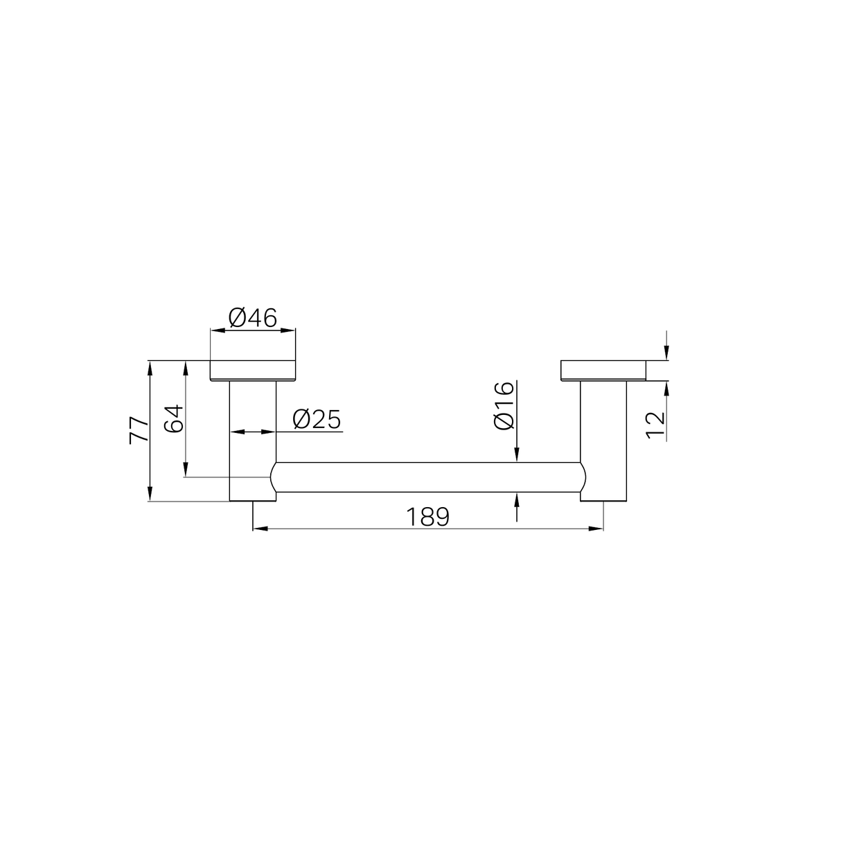 A line drawing of Nero Tapware Mecca Hand Towel Rail Brushed Nickel