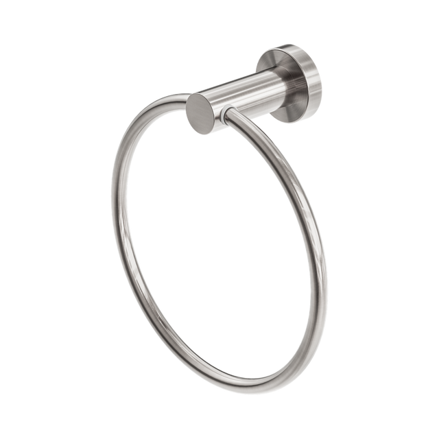 An image of Nero Tapware Mecca Hand Towel Ring Brushed Nickel