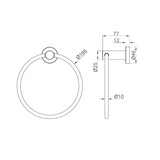 A line drawing of Nero Tapware Mecca Hand Towel Ring Brushed Gold