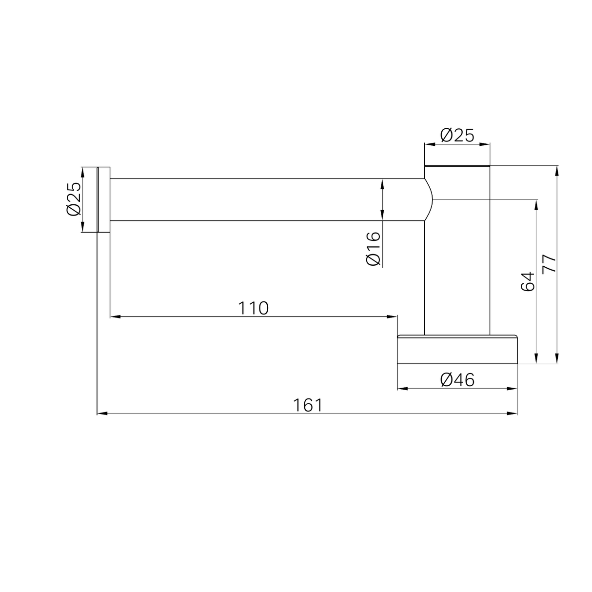 A line drawing of Nero Tapware Mecca Toilet Roll Holder Matte Black