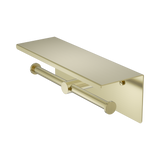 An image of Nero Tapware Mecca Double Toilet Roll Holder With Shelf Brushed Gold