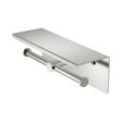 An image of Nero Tapware Mecca Double Toilet Roll Holder With Shelf Brushed Nickel