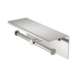 An image of Nero Tapware Mecca Double Toilet Roll Holder With Shelf Brushed Nickel