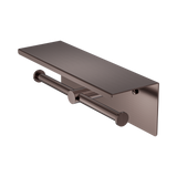 An image of Nero Tapware Mecca Double Toilet Roll Holder With Shelf Brushed Bronze