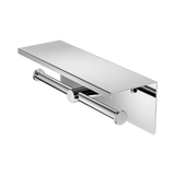An image of Nero Tapware Mecca Double Toilet Roll Holder With Shelf Chrome