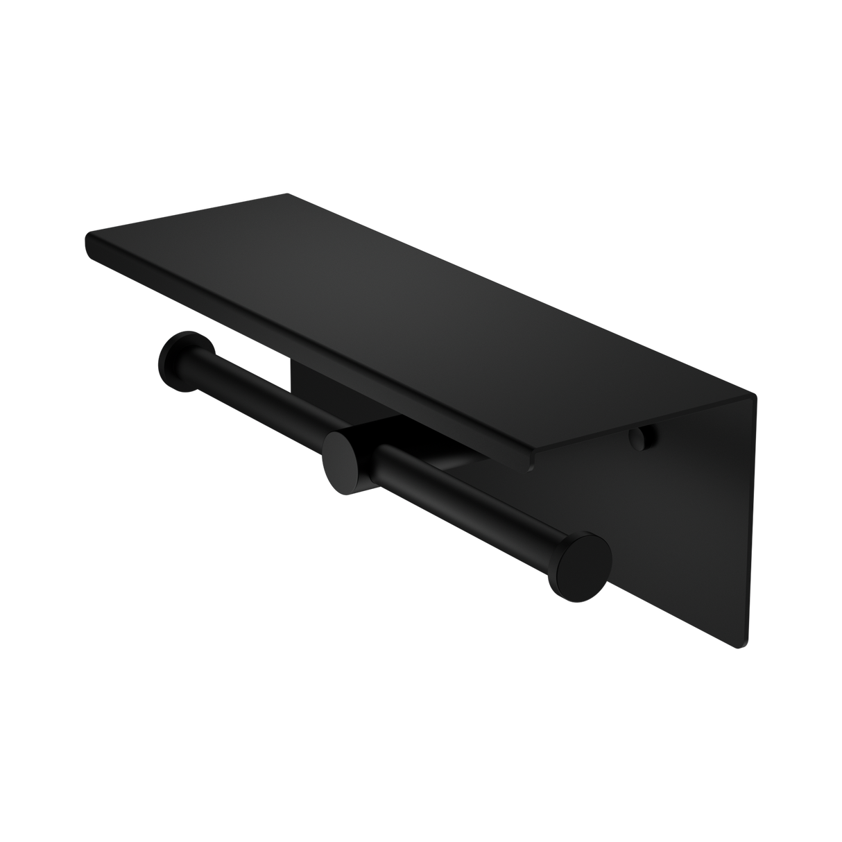 An image of Nero Tapware Mecca Double Toilet Roll Holder With Shelf Matte Black