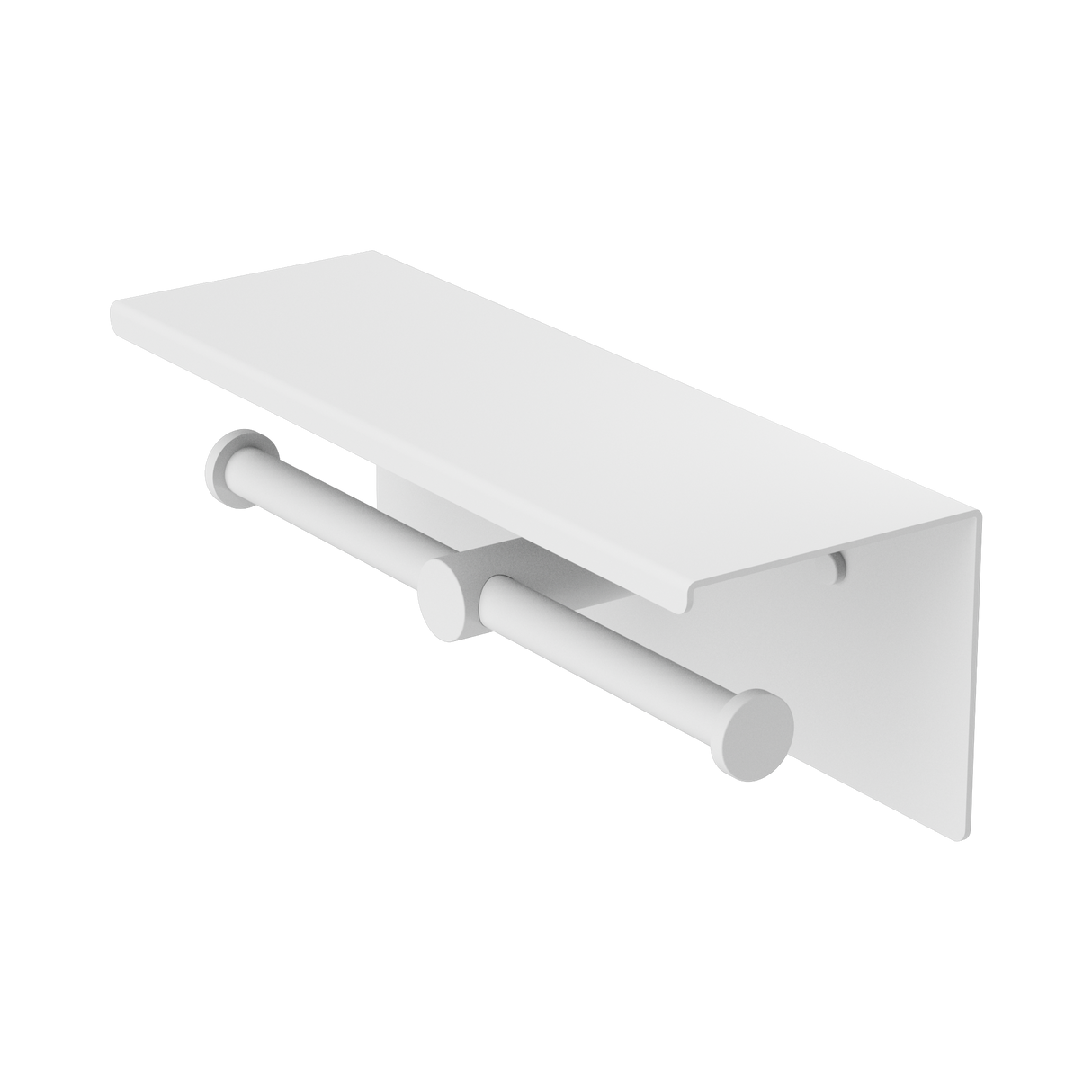An image of Nero Tapware Mecca Double Toilet Roll Holder With Shelf Matte White