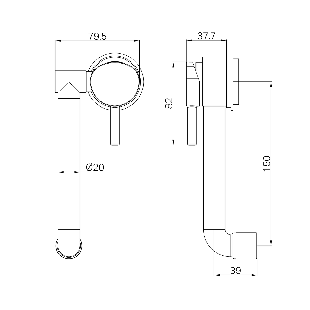 A line drawing of Nero Tapware Caravan Low Profile Mixer Chrome
