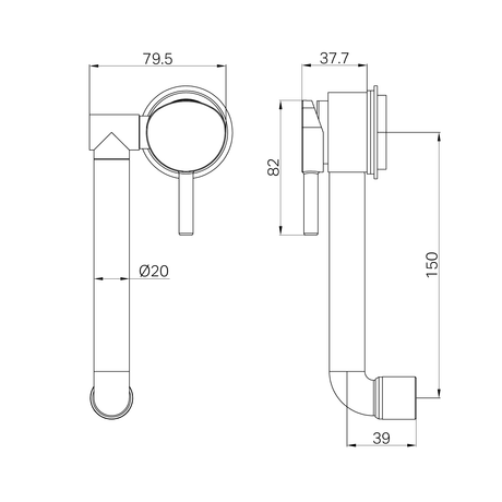 A line drawing of Nero Tapware Caravan Low Profile Mixer Chrome