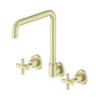 An image of Nero Tapware X Plus Wall Kitchen Set Swivel Spout Brushed Gold