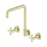 An image of Nero Tapware X Plus Wall Kitchen Set Swivel Spout Brushed Gold