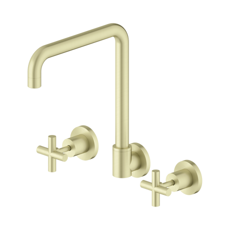 An image of Nero Tapware X Plus Wall Kitchen Set Swivel Spout Brushed Gold