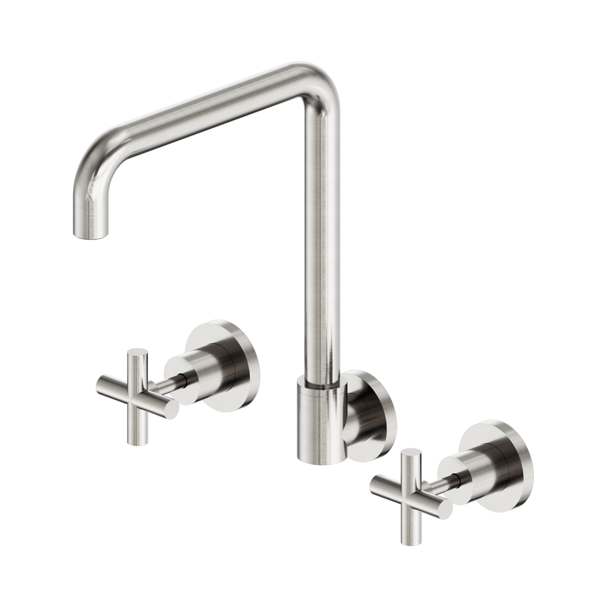An image of Nero Tapware X Plus Wall Kitchen Set Swivel Spout Brushed Nickel
