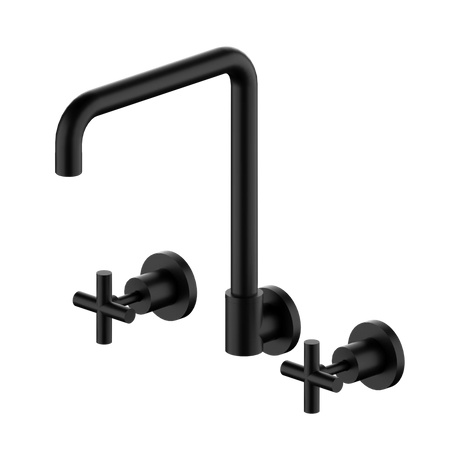 An image of Nero Tapware X Plus Wall Kitchen Set Swivel Spout Matte Black