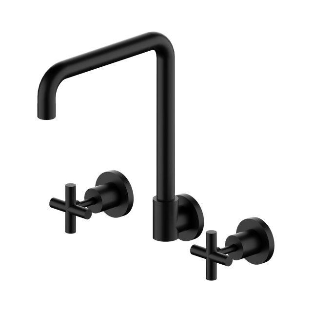 An image of Nero Tapware X Plus Wall Kitchen Set Swivel Spout Matte Black