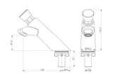 A line drawing of Nero Tapware SS316 Lead Free Timeflow Push Button Pillar Tap PVD Black