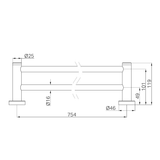 A line drawing of Nero Tapware Dolce II Double Towel Rail 800mm Gun Metal