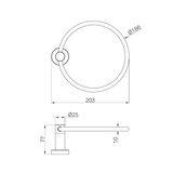 A line drawing of Nero Tapware Dolce II Hand Towel Ring Gun Metal