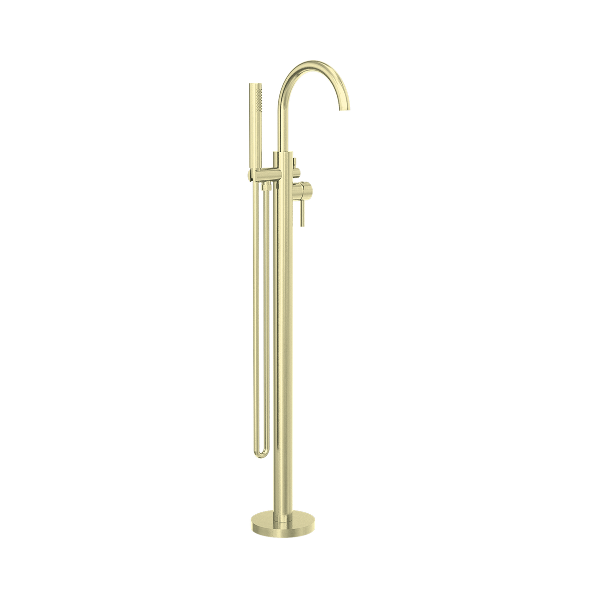 An image of Nero Tapware Mecca Round Freestanding Mixer With Hand Shower Brushed Gold