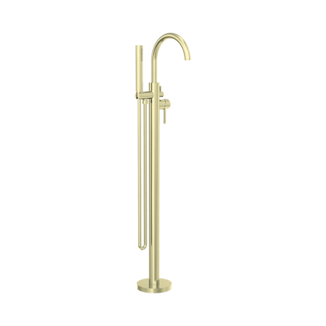 An image of Nero Tapware Mecca Round Freestanding Mixer With Hand Shower Brushed Gold