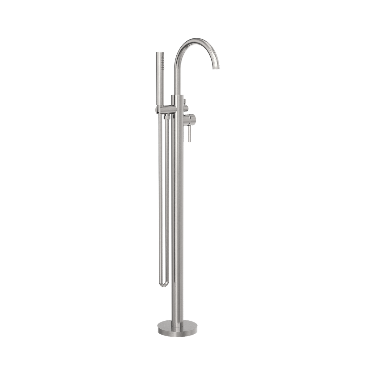 An image of Nero Tapware Mecca Round Freestanding Mixer With Hand Shower Brushed Nickel