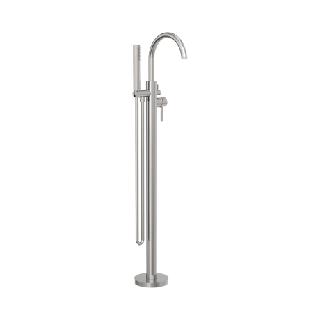 An image of Nero Tapware Mecca Round Freestanding Mixer With Hand Shower Brushed Nickel