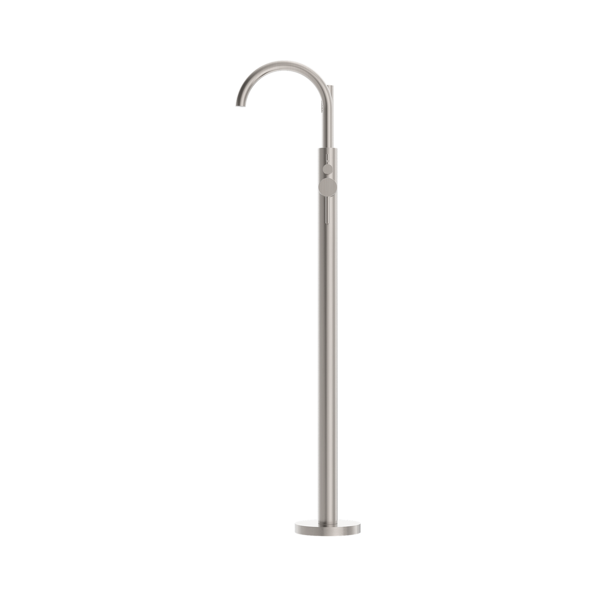 An image of Nero Tapware Mecca Round Freestanding Mixer With Hand Shower Brushed Nickel