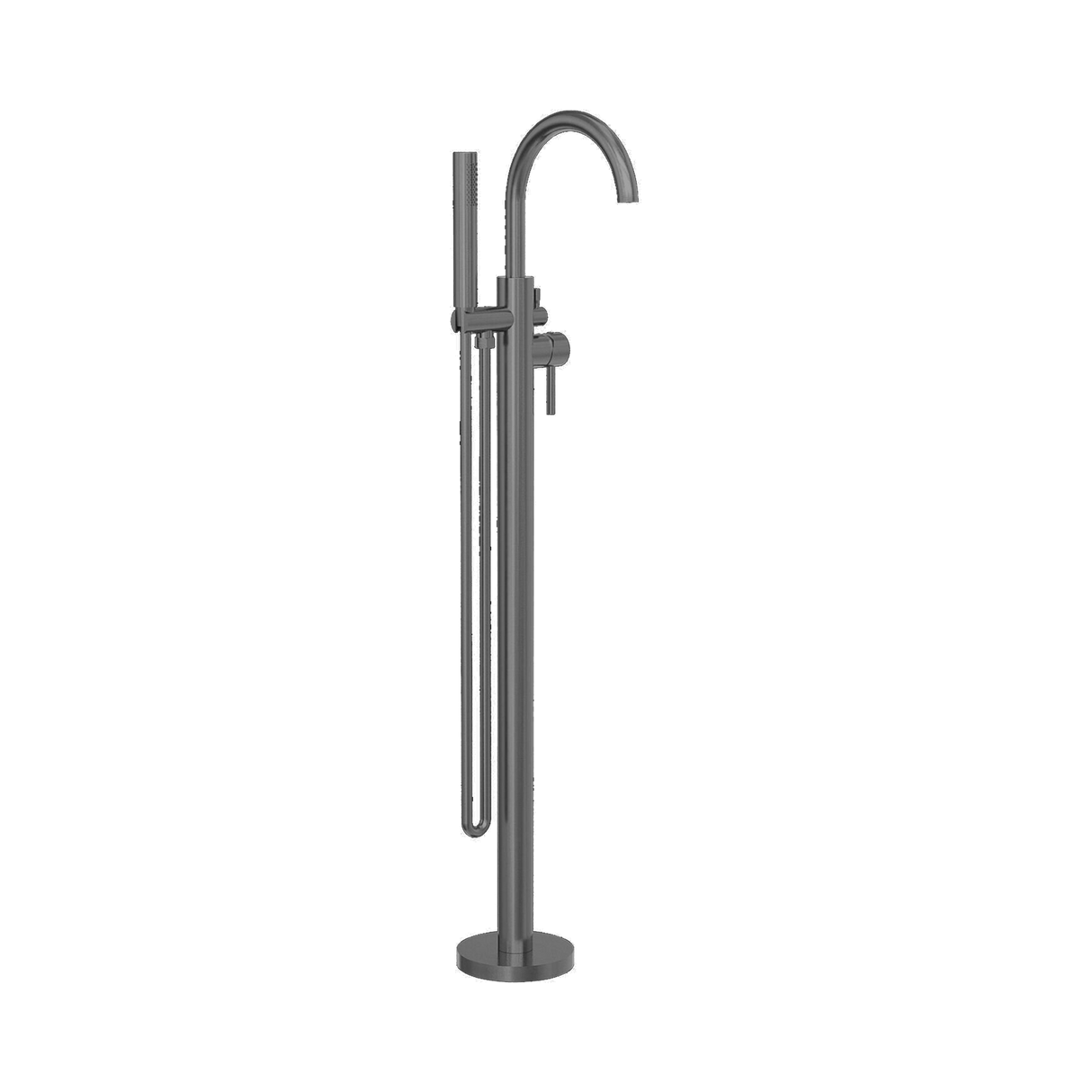 An image of Nero Tapware Mecca Round Freestanding Mixer With Hand Shower Gun Metal