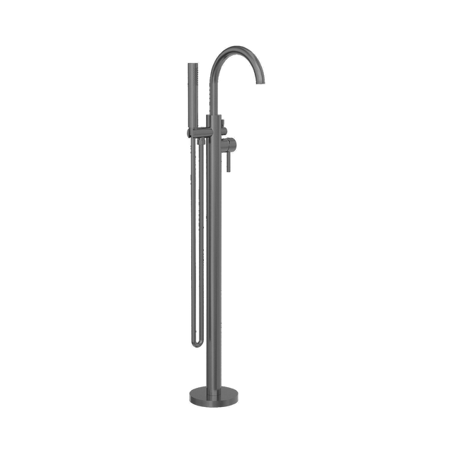An image of Nero Tapware Mecca Round Freestanding Mixer With Hand Shower Gun Metal