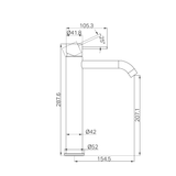 A line drawing of Nero Tapware Mecca Tall Basin Mixer Brushed Nickel