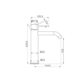 A line drawing of Nero Tapware Mecca Mid Tall Basin Mixer Chrome