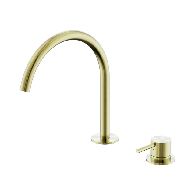 An image of Nero Tapware Mecca Hob Bath/Kitchen Mixer Set Arc Spout Brushed Gold