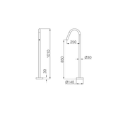 A line drawing of Nero Tapware Mecca Freestanding Bath Spout Only Chrome