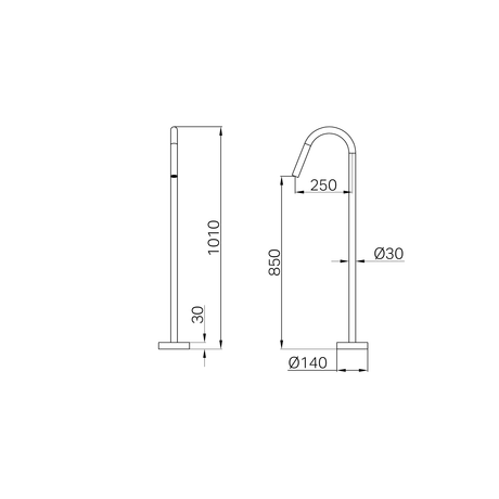 A line drawing of Nero Tapware Mecca Freestanding Bath Spout Only Chrome
