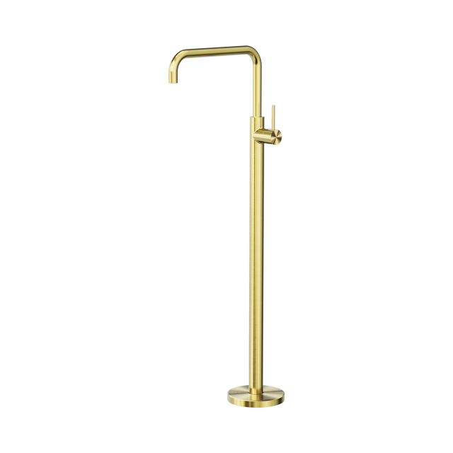An image of Nero Tapware Mecca Freestanding Bath Mixer Square Shape Brushed Gold