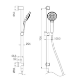 A line drawing of Nero Tapware Mecca Shower Rail With Air Shower Matte Black