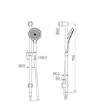 A line drawing of Nero Tapware Mecca Shower Rail With Air Shower II Matte White
