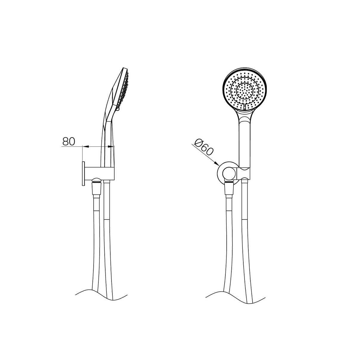 A line drawing of Nero Tapware Mecca Shower On Bracket With Air Shower Chrome