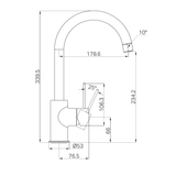A line drawing of Nero Tapware Mecca Kitchen Mixer Brushed Gold