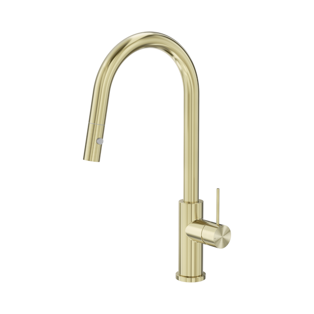 An image of Nero Tapware Mecca Pull Out Sink Mixer With Vegie Spray Function Brushed Gold