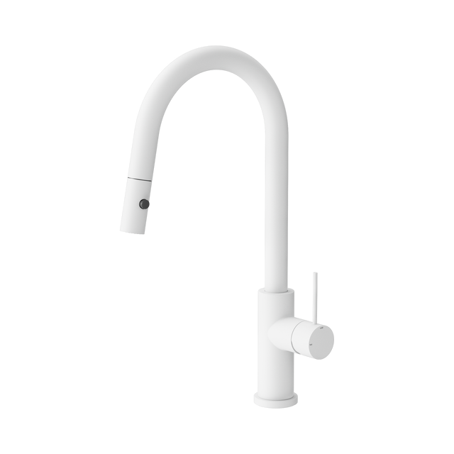 An image of Nero Tapware Mecca Pull Out Sink Mixer With Vegie Spray Function Matte White