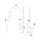 A line drawing of Nero Tapware Mecca Smart Sensor Pull Out Kitchen Mixer Brushed Bronze