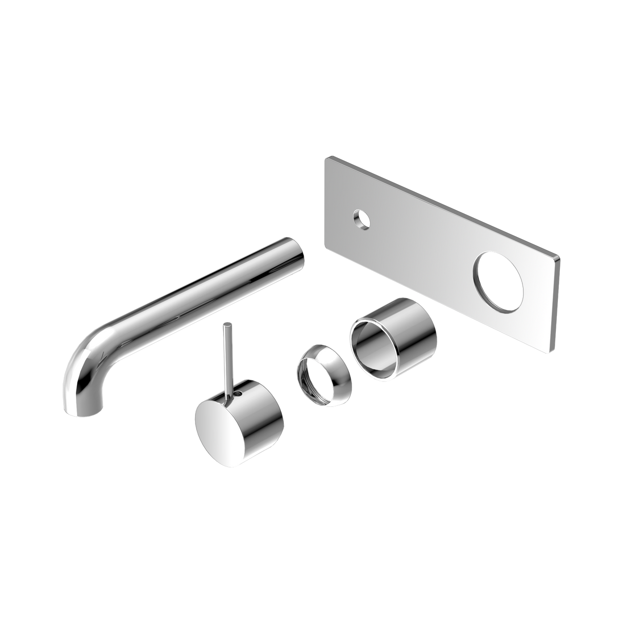An image of Nero Tapware Mecca Wall Basin/Bath Mixer Handle Up 185mm Trim Kits Only Chrome