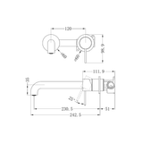 A line drawing of Nero Tapware Mecca Wall Basin/Bath Mixer Separate Back Plate 230mm Chrome