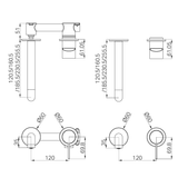 A line drawing of Nero Tapware Mecca Wall Basin/Bath Mixer Separate Back Plate 185mm Trim Kits Only Chrome